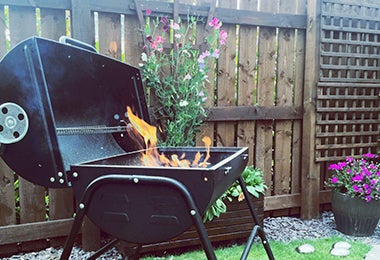 Asador encendido para cocinar pollo al carbón