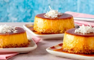 Flan de caramelo con jengibre y coco