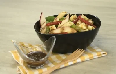 Pasta con espinacas y vinagreta