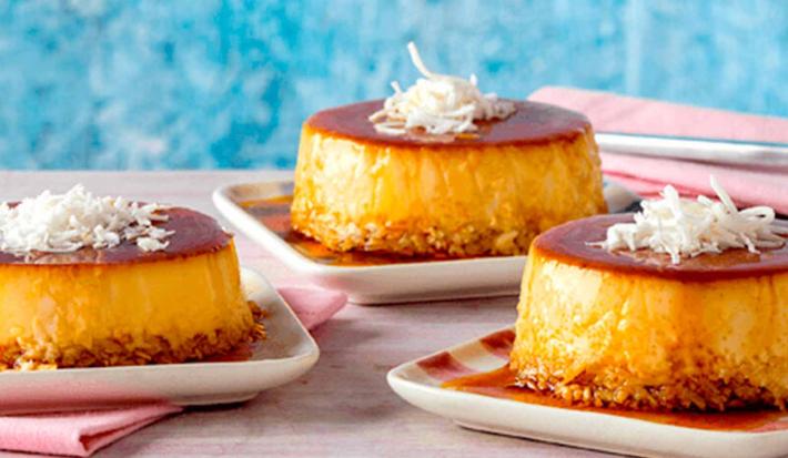 Flan de caramelo con jengibre y coco