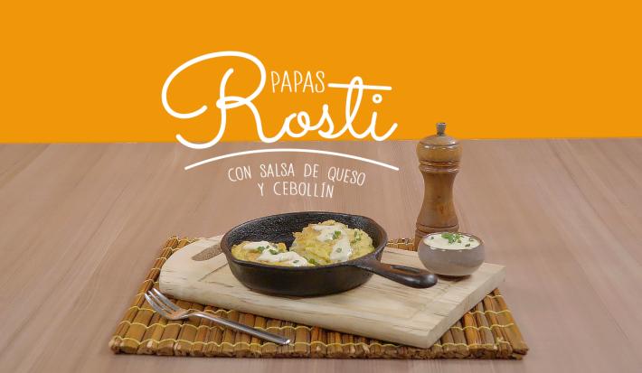 PAPA ROSTY CON SALSA DE QUESO Y CEBOLLIN